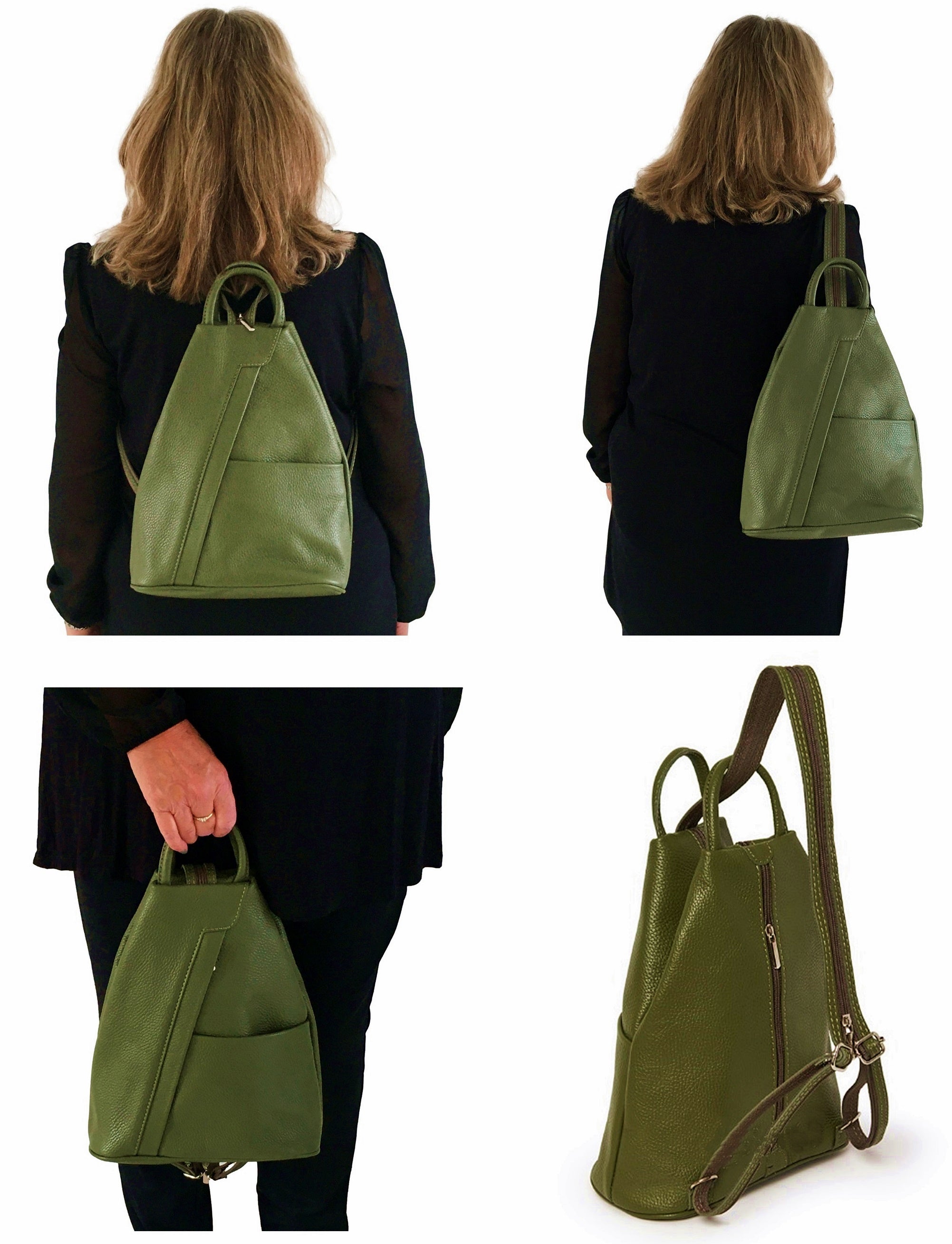 Rucksack Backpack Shoulder Bag Top Handle 3 In Convertible Thick Grained Italian Leather Handmade