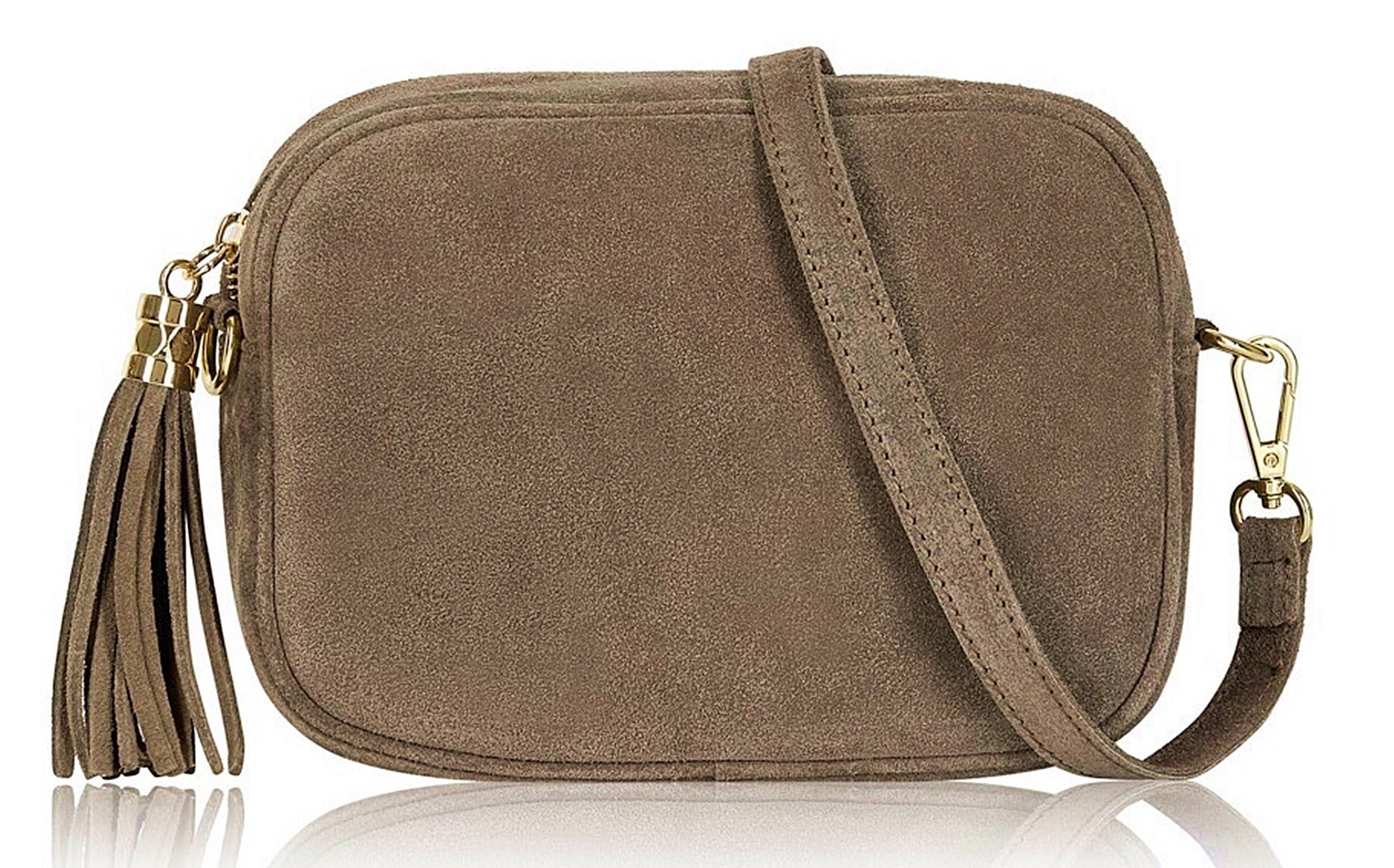 Italian Suede Crossbody Bag Suede Shoulder Handbag Tassel Zip Pull