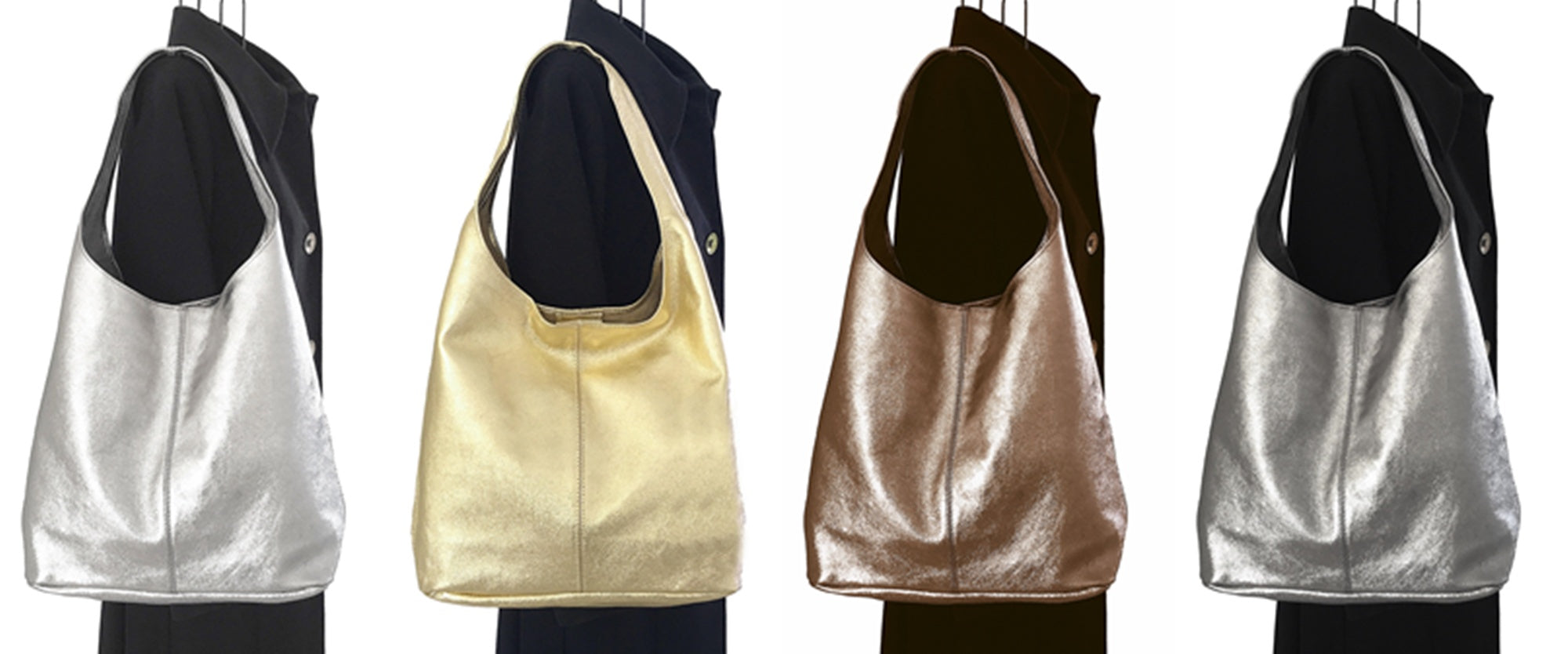Handmade Soft Italian Metallic Leather Large Hobo Slouch Shoulder Bag Handbag