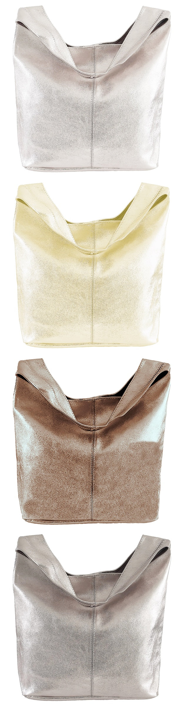 Handmade Soft Italian Metallic Leather Large Hobo Slouch Shoulder Bag Handbag