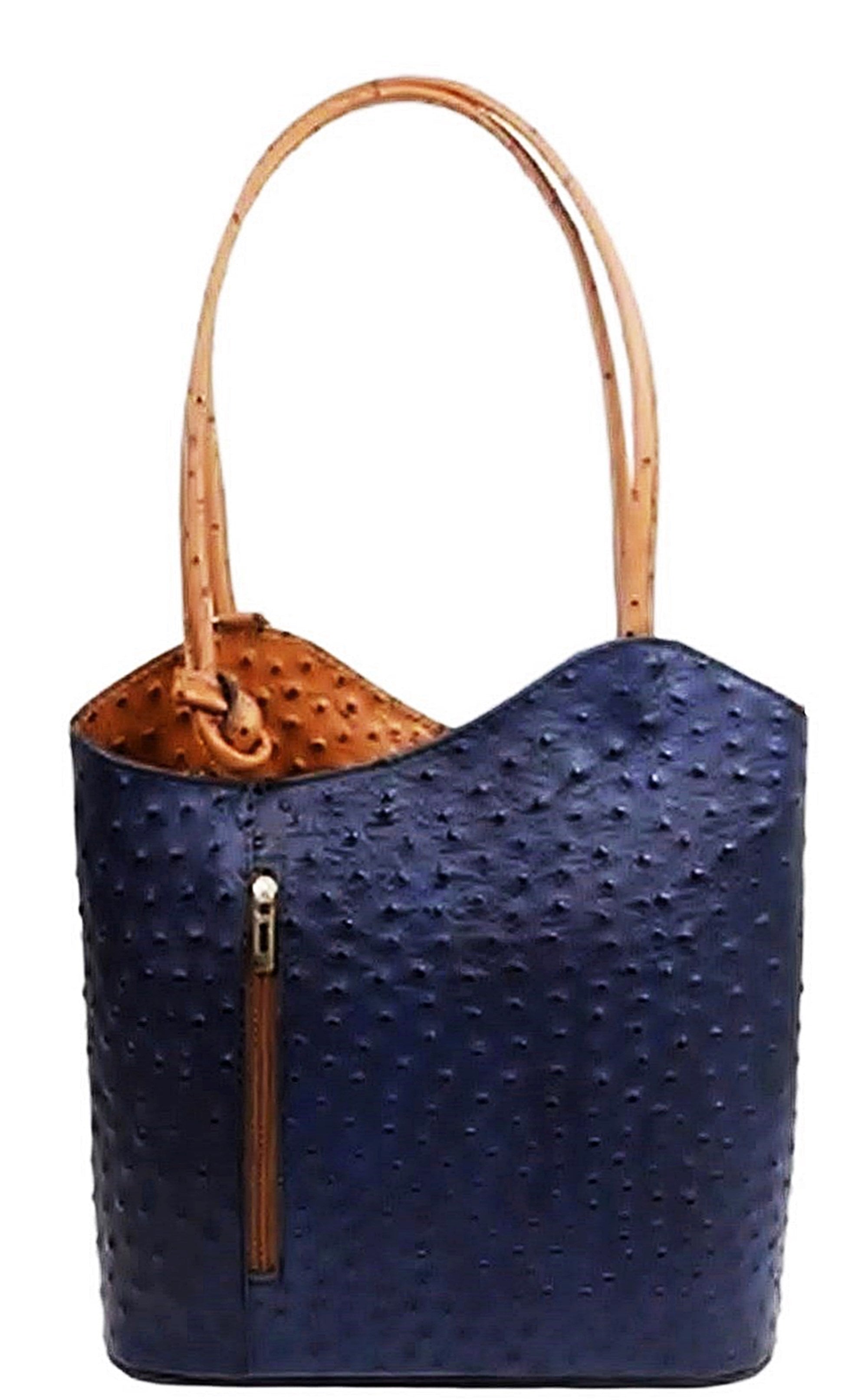 Ostrich Print Handbag Shoulder Bag Backpack Rucksack Genuine Italian Leather (Two Colour)