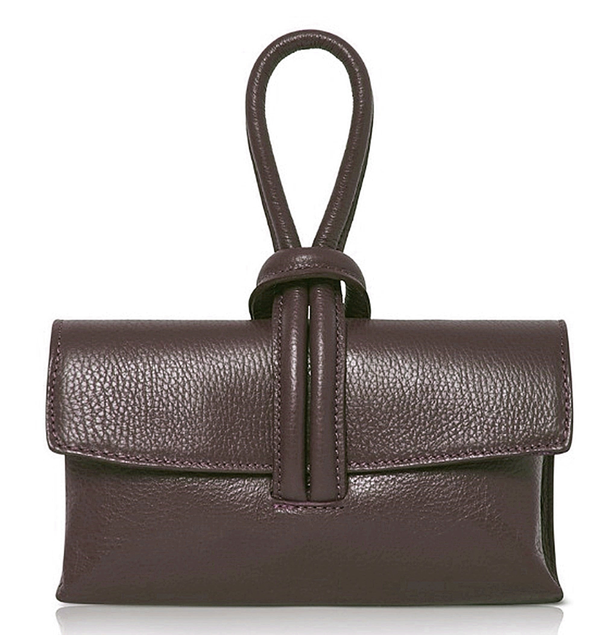Clutch Wristlet Crossbody Shoulder Bag Small Knot Loop Handle Italian Leather (Dark Colours)