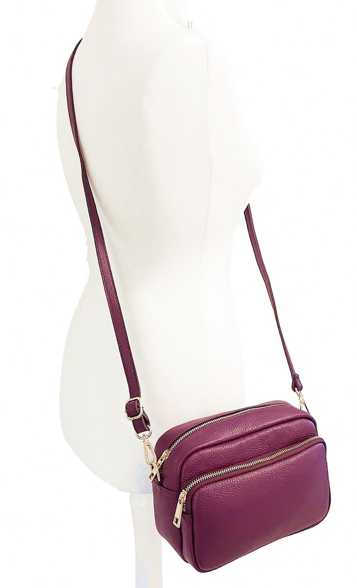 Animal Print Large Camera Bag Double Zip & Compartment Crossbody Shoulder Italian Leather Handbag