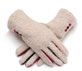 Beige Faux Shearling Gloves Ladies Soft Fashion Gloves with Buttons & Coloured Fingers (One Size)