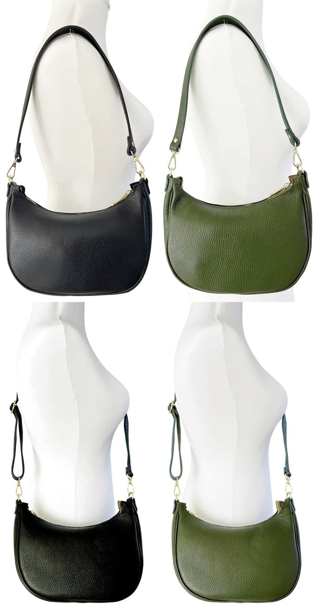 Boat Shape Shoulder Crossbody Bag Italian Pebbled Leather 2 Detachable Straps