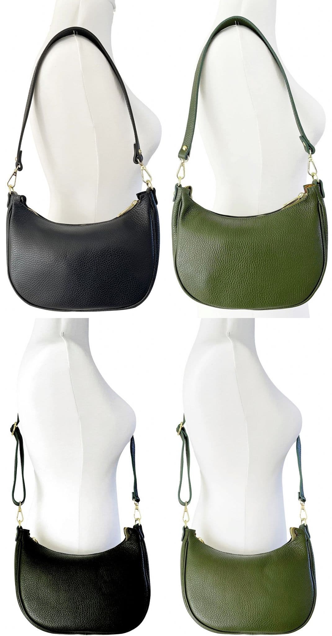 Boat Shape Shoulder Crossbody Bag Italian Pebbled Leather 2 Detachable Straps