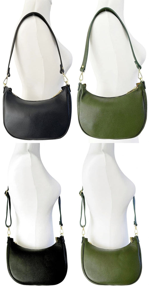 Boat Shape Shoulder Crossbody Bag Italian Pebbled Leather 2 Detachable Straps