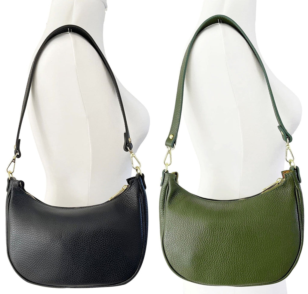 Boat Shape Shoulder Crossbody Bag Italian Pebbled Leather 2 Detachable Straps