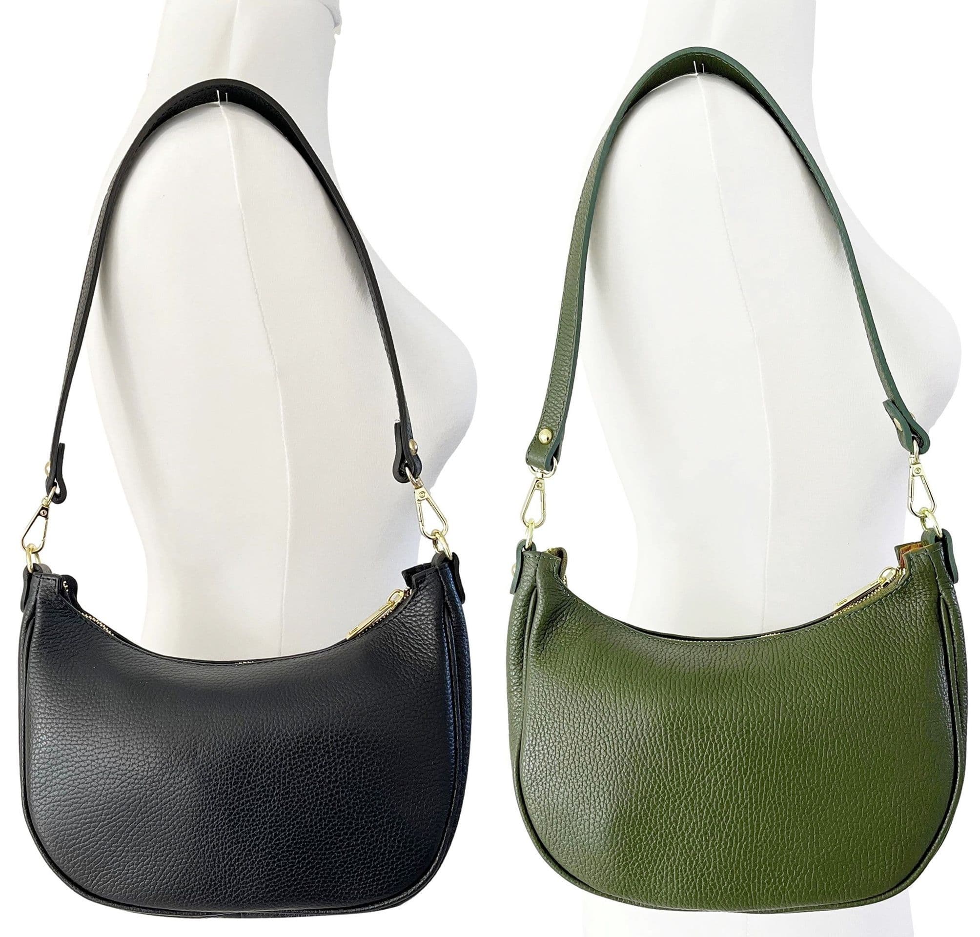 Boat Shape Shoulder Crossbody Bag Italian Pebbled Leather 2 Detachable Straps