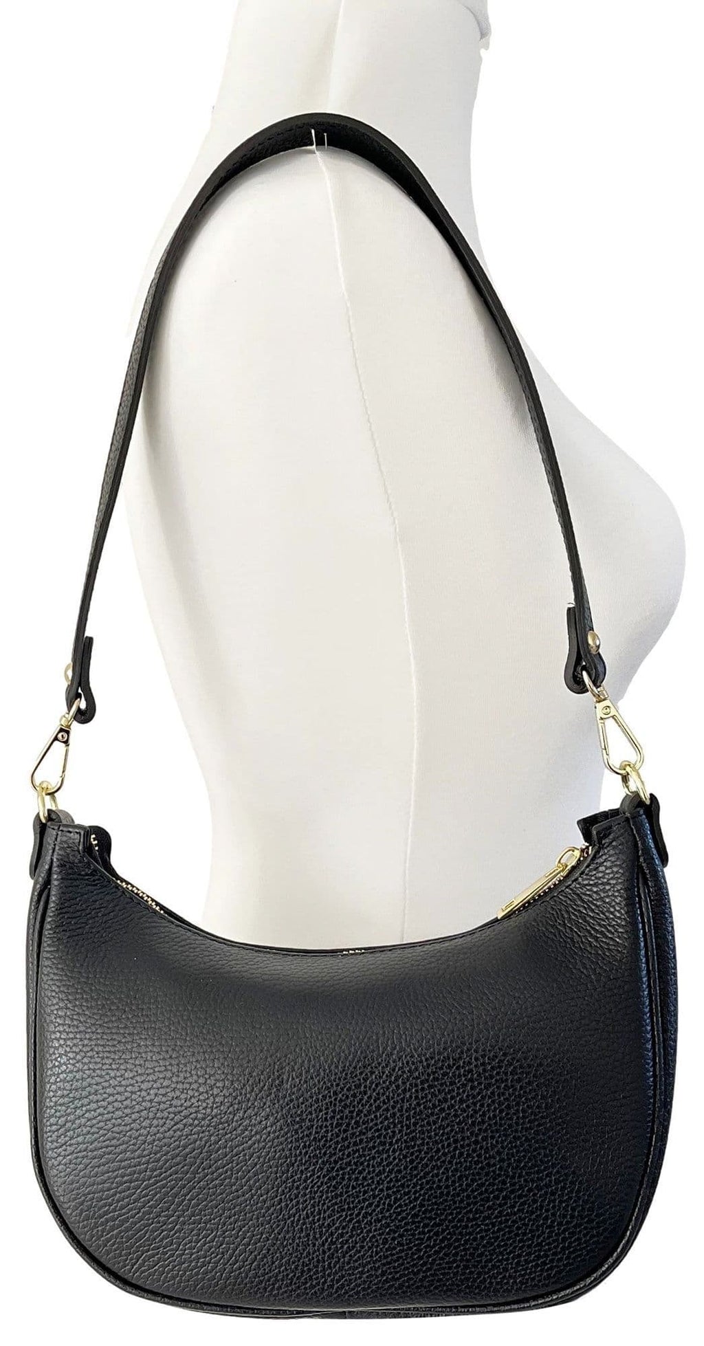 Boat Shape Shoulder Crossbody Bag Italian Pebbled Leather 2 Detachable Straps