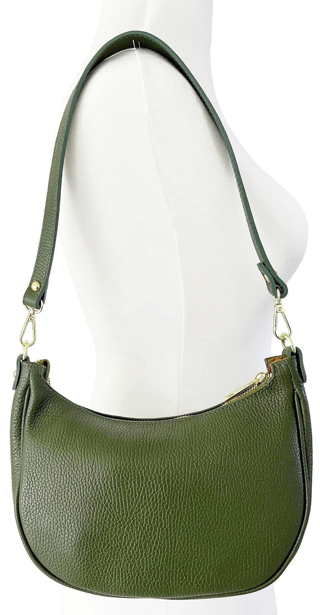 Boat Shape Shoulder Crossbody Bag Italian Pebbled Leather 2 Detachable Straps