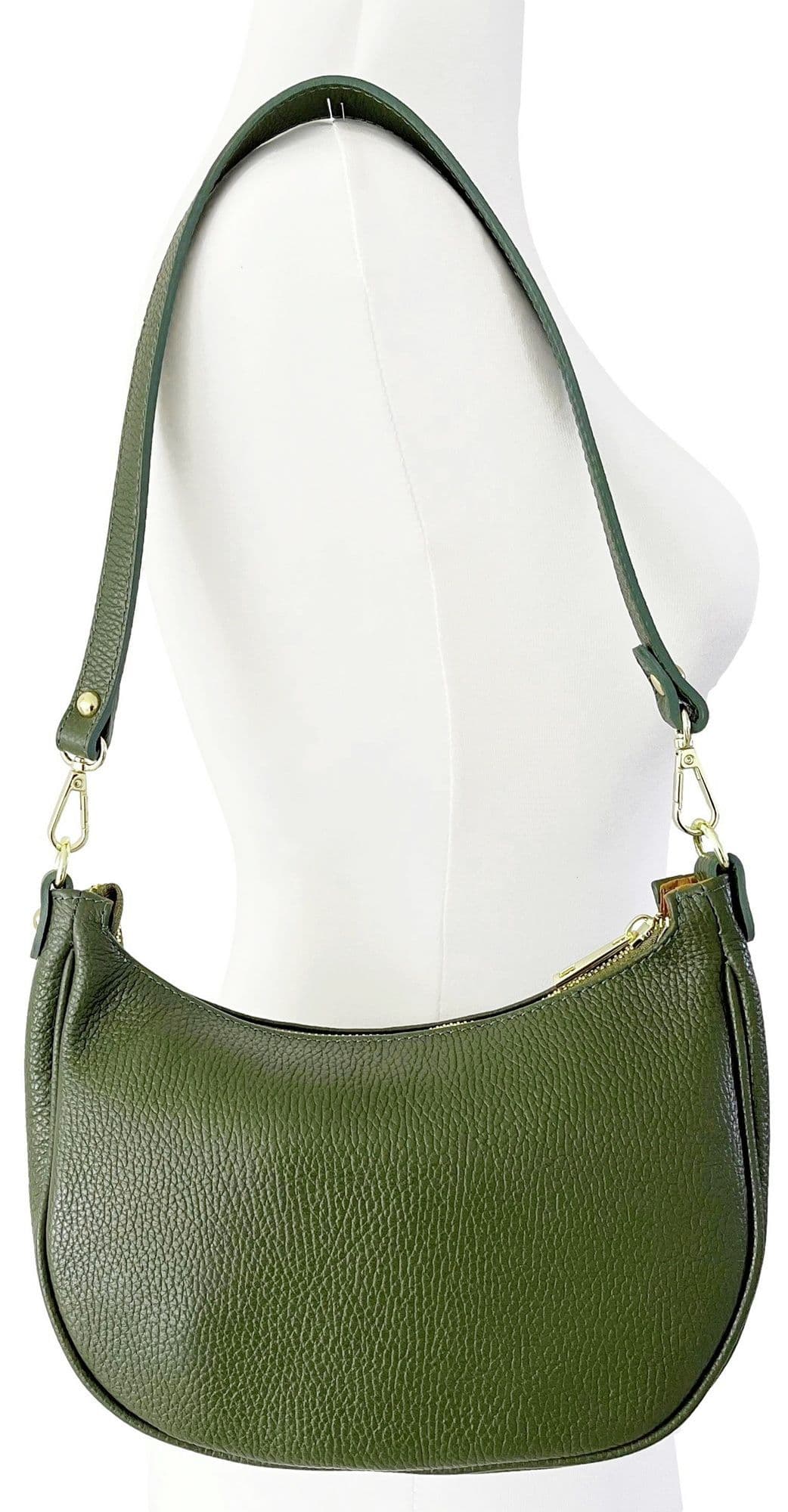 Boat Shape Shoulder Crossbody Bag Italian Pebbled Leather 2 Detachable Straps