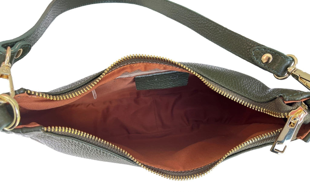 Boat Shape Shoulder Crossbody Bag Italian Pebbled Leather 2 Detachable Straps