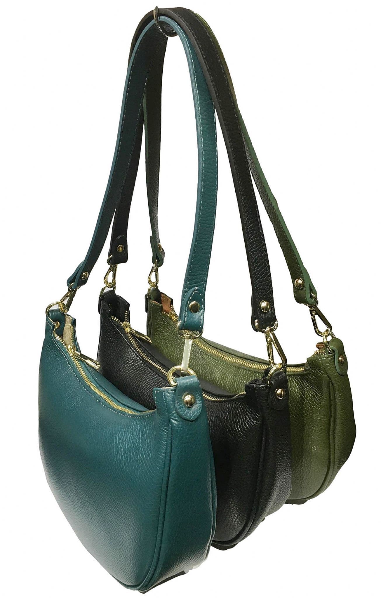 Boat Shape Shoulder Crossbody Bag Italian Pebbled Leather 2 Detachable Straps