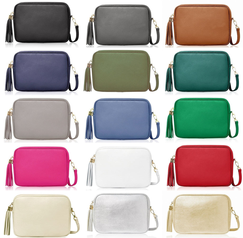 Camera Style Large Bag Italian Leather Tassel  Crossbody Shoulder Handbag (Brighter Colours)