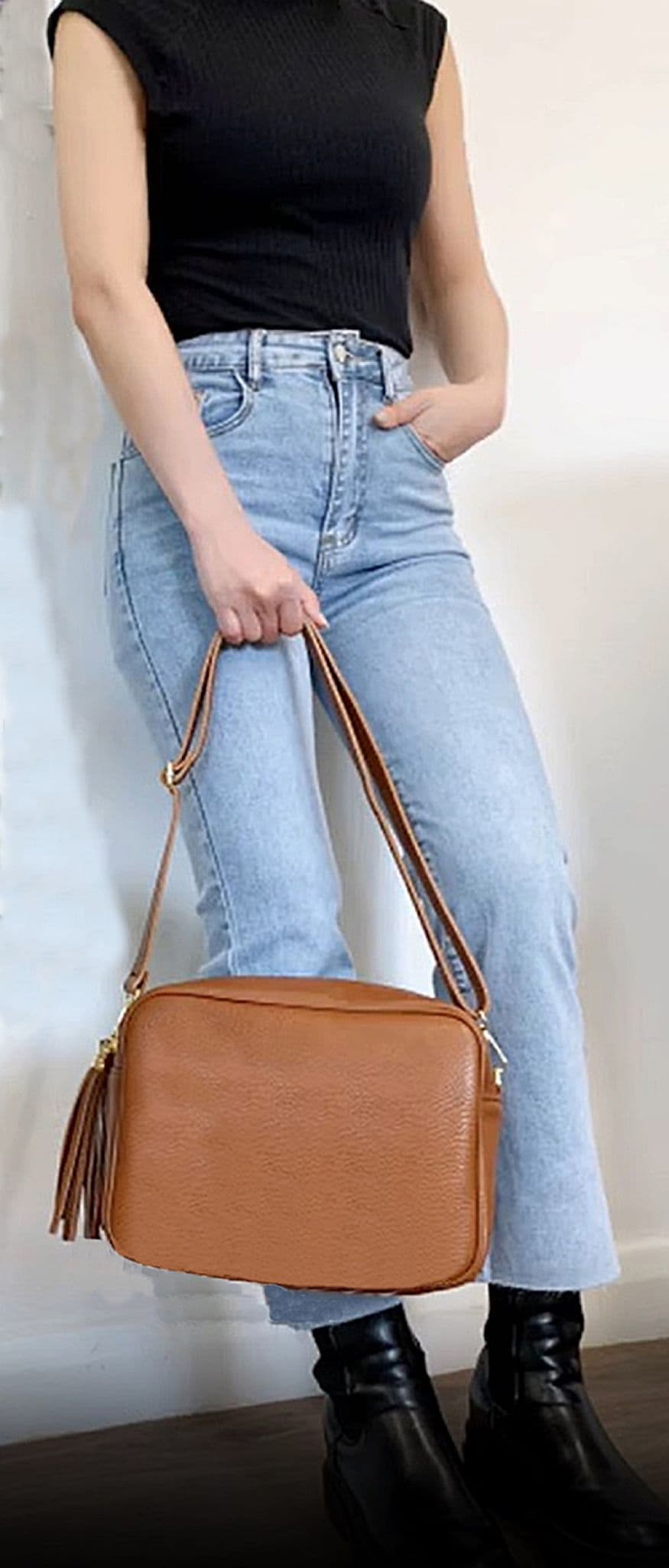 Camera Style Large Bag Italian Leather Tassel  Crossbody Shoulder Handbag (Brighter Colours)