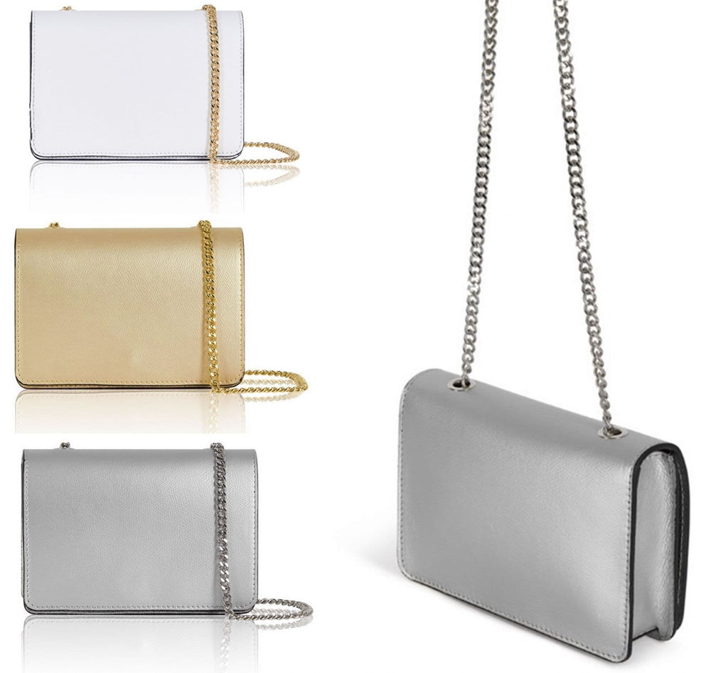 Clutch Crossbody Shoulder Leather Bag Box Shape Envelope Flap  With Chain Strap