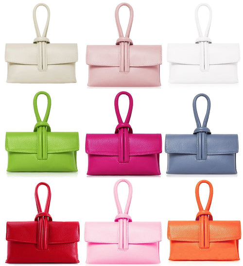 Clutch Wristlet Crossbody Shoulder Bag Small Knot Loop Handle Italian Leather (Brighter Colours)