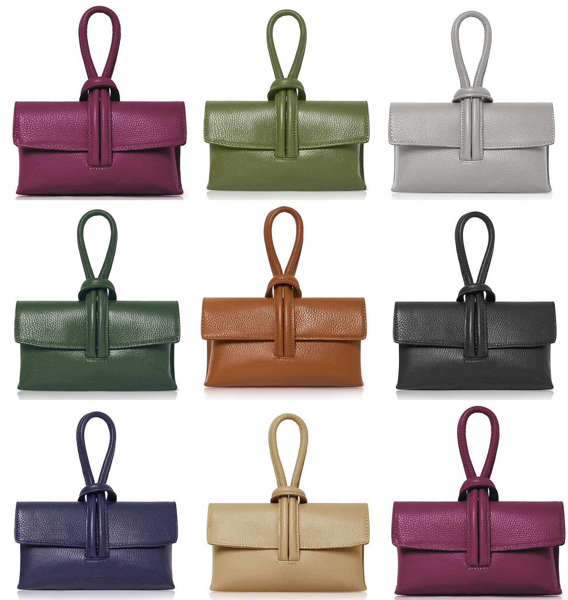 Clutch Wristlet Crossbody Shoulder Bag Small Knot Loop Handle Italian Leather (Brighter Colours)