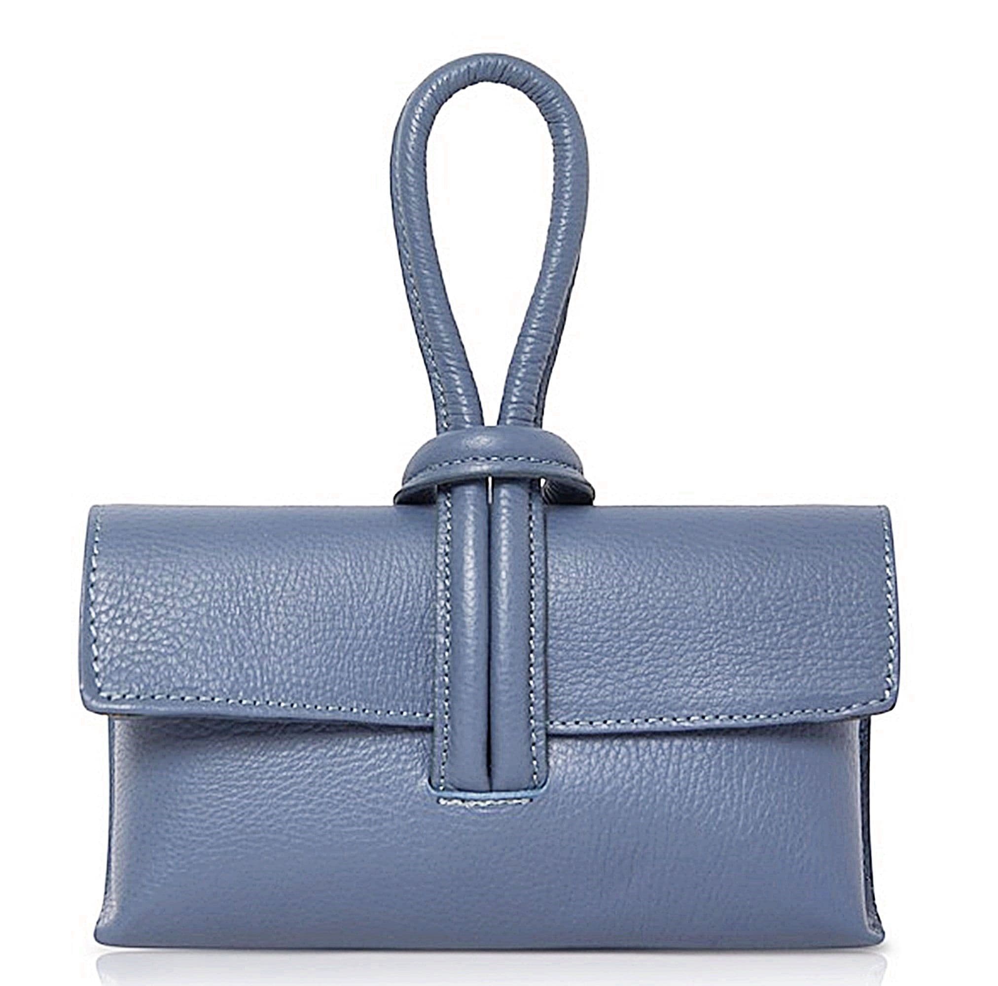 Clutch Wristlet Crossbody Shoulder Bag Small Knot Loop Handle Italian Leather (Brighter Colours)