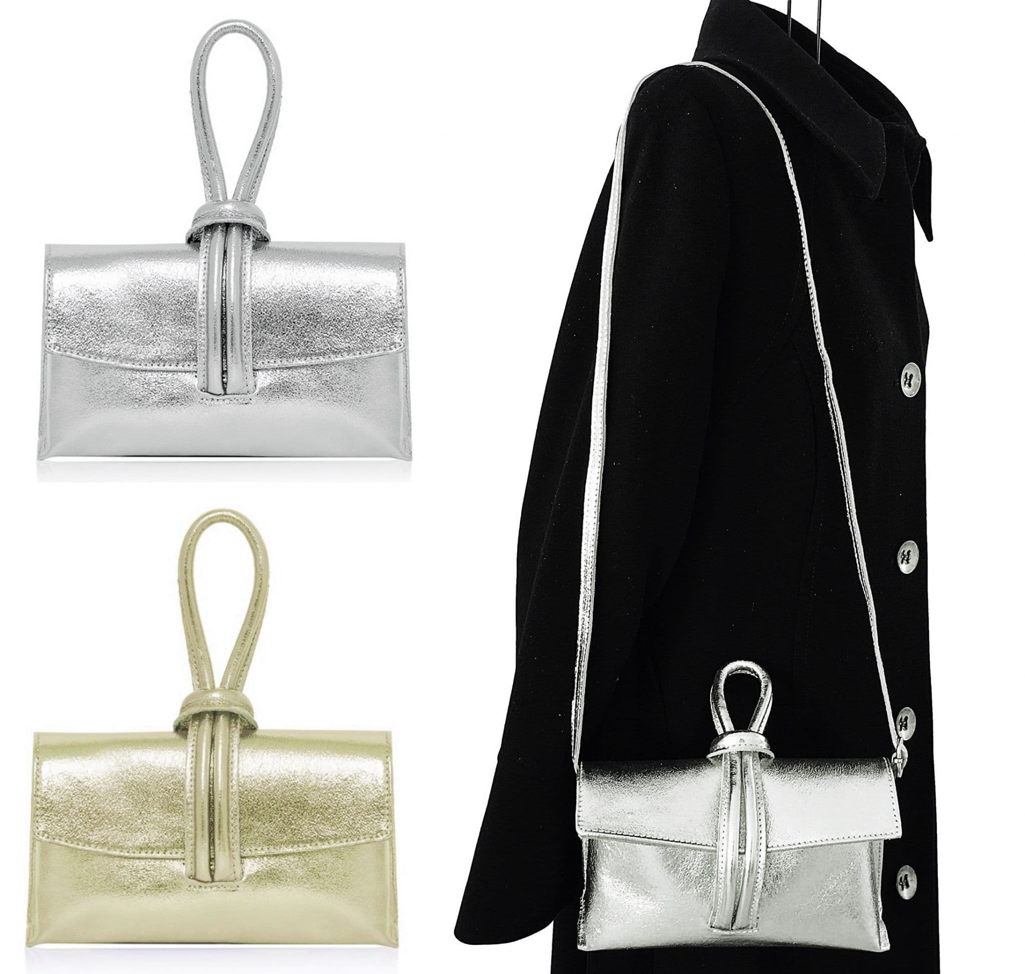 Clutch Wristlet Crossbody Shoulder Bag Small Knot Loop Handle Italian Leather (Brighter Colours)