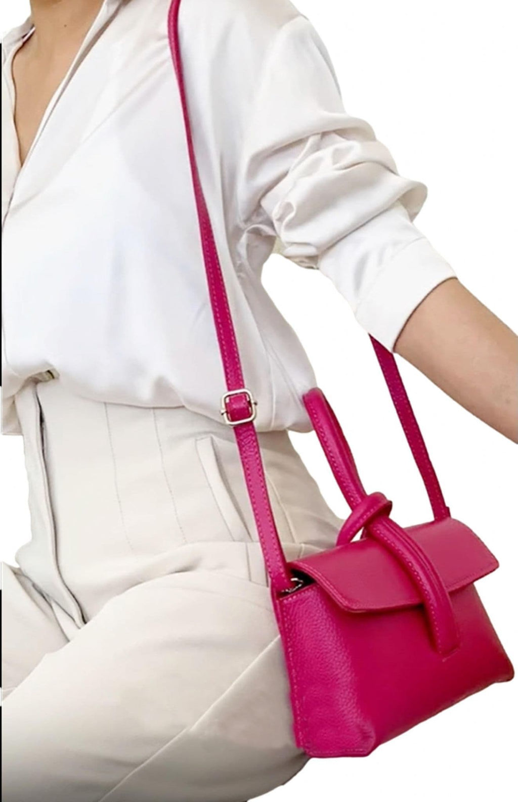 Clutch Wristlet Crossbody Shoulder Bag Small Knot Loop Handle Italian Leather (Brighter Colours)