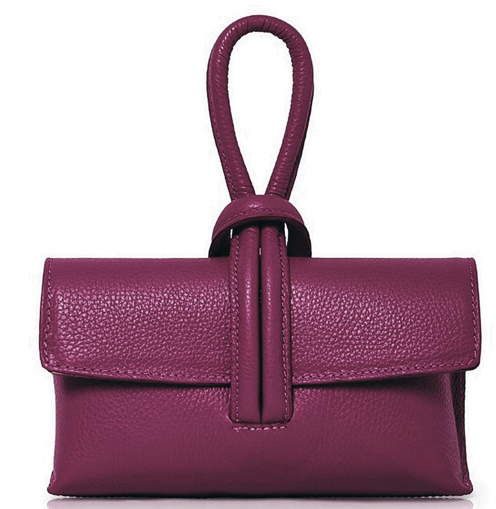 Clutch Wristlet Crossbody Shoulder Bag Small Knot Loop Handle Italian Leather (Dark Colours)