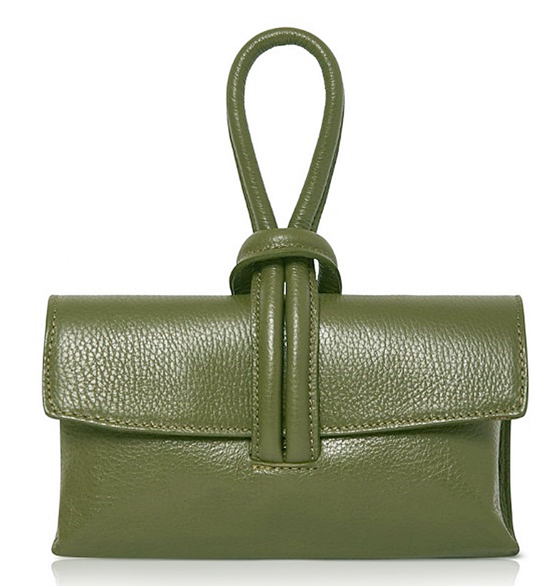 Clutch Wristlet Crossbody Shoulder Bag Small Knot Loop Handle Italian Leather (Dark Colours)