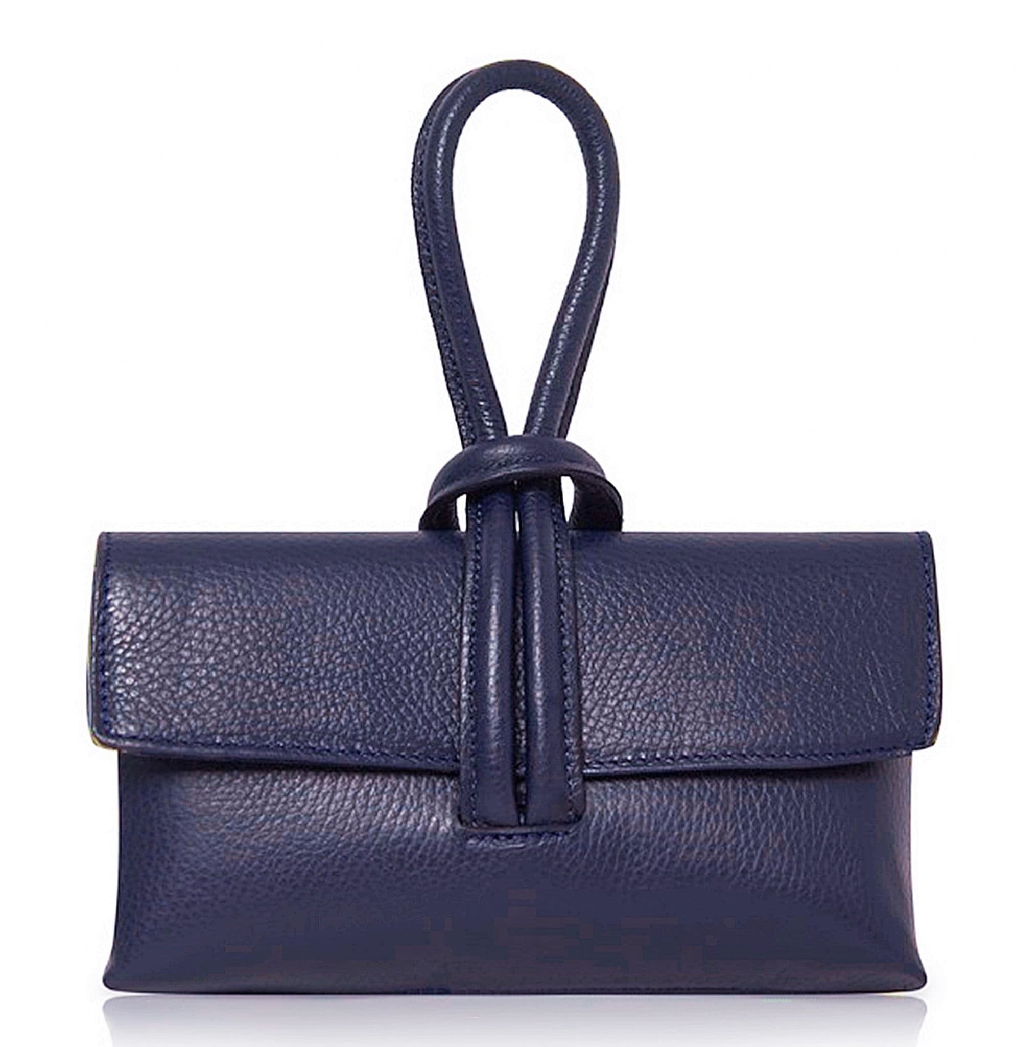Clutch Wristlet Crossbody Shoulder Bag Small Knot Loop Handle Italian Leather (Dark Colours)