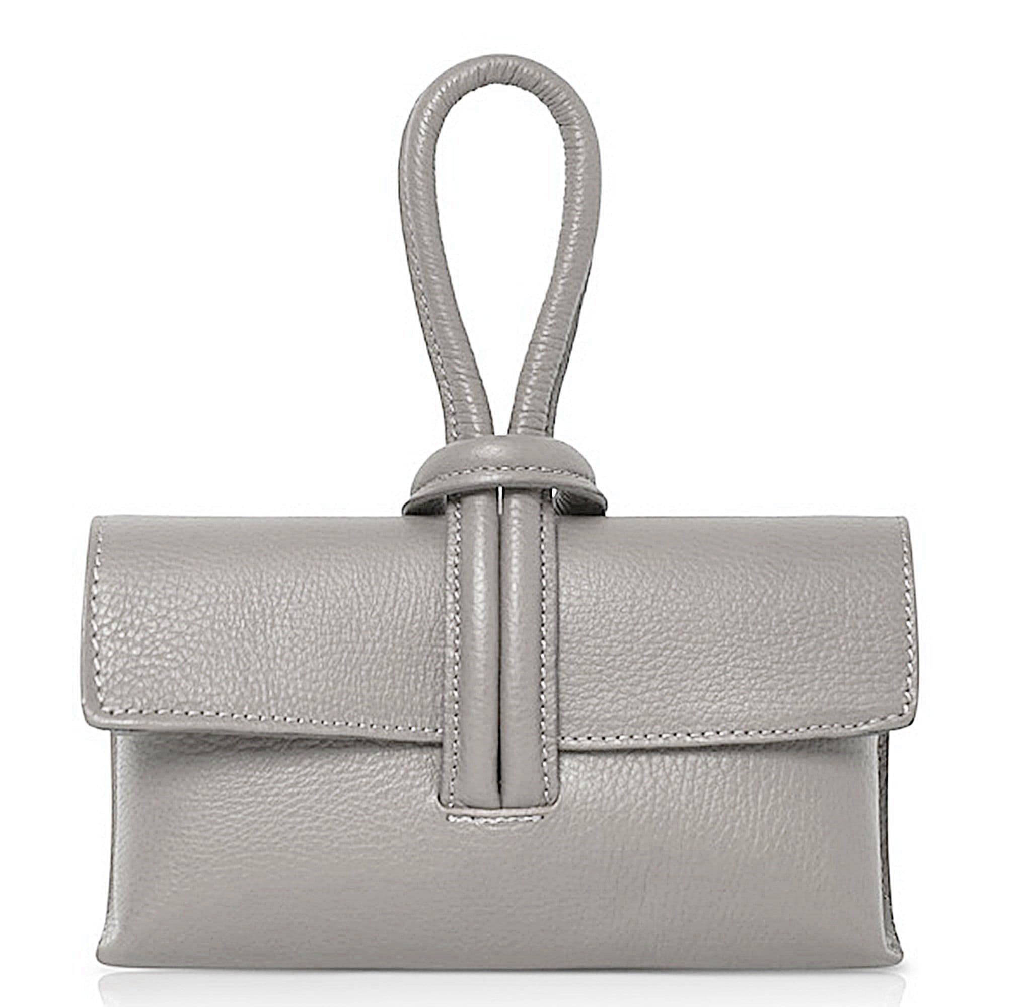 Clutch Wristlet Crossbody Shoulder Bag Small Knot Loop Handle Italian Leather (Dark Colours)