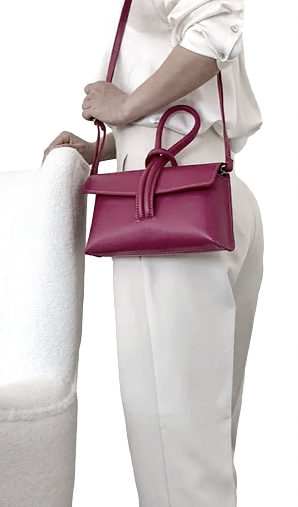 Clutch Wristlet Crossbody Shoulder Bag Small Knot Loop Handle Italian Leather (Dark Colours)