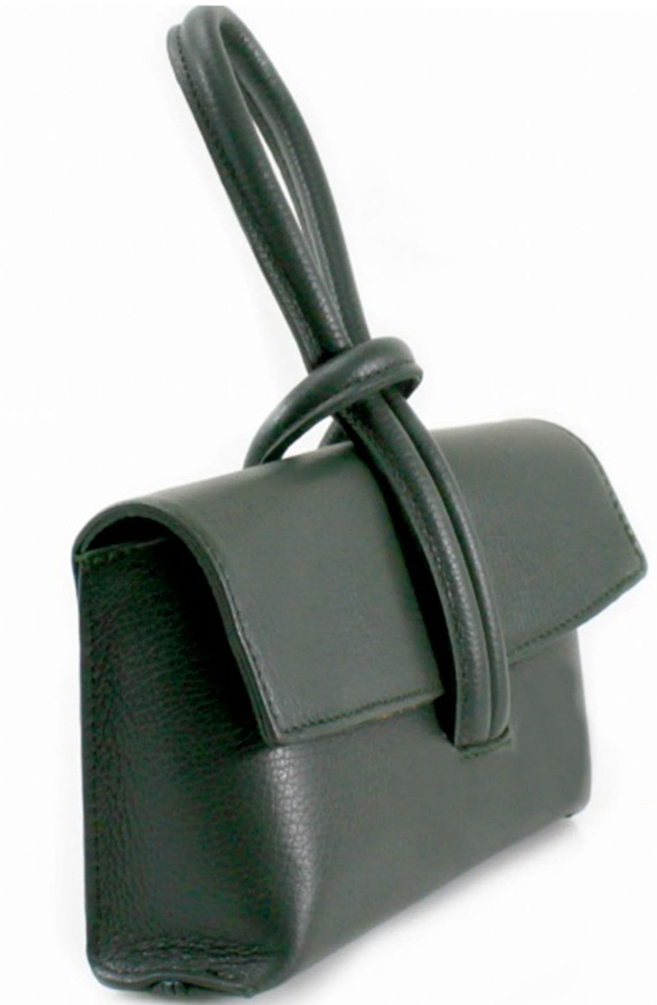 Clutch Wristlet Crossbody Shoulder Bag Small Knot Loop Handle Italian Leather (Dark Colours)