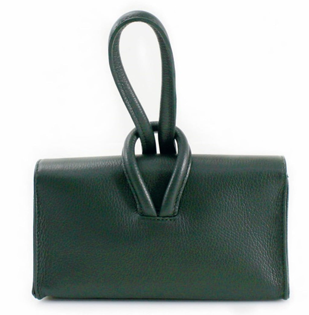 Clutch Wristlet Crossbody Shoulder Bag Small Knot Loop Handle Italian Leather (Dark Colours)