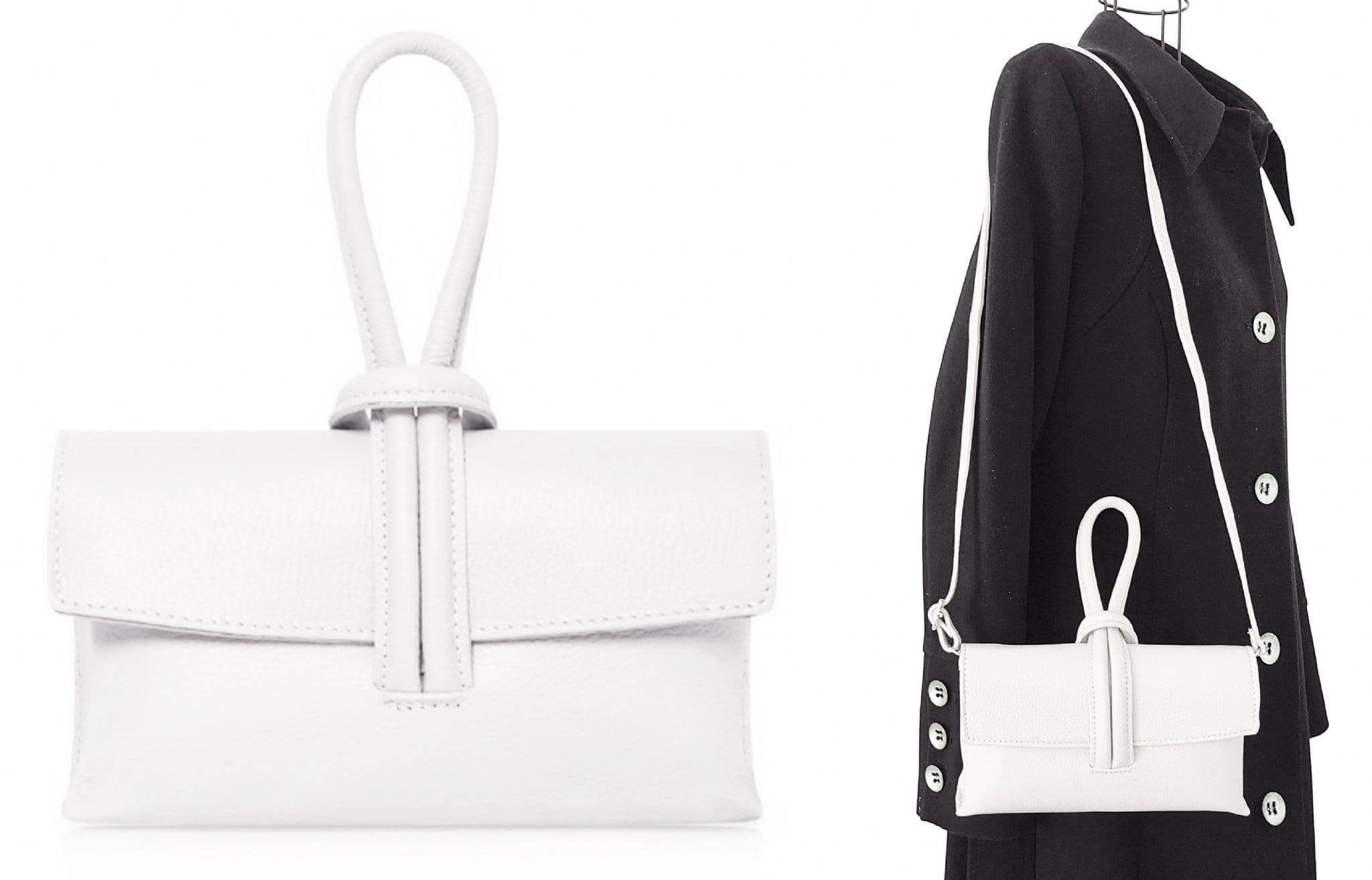 Clutch Wristlet Crossbody Shoulder Bag Small Knot Loop Handle Italian Leather (Dark Colours)