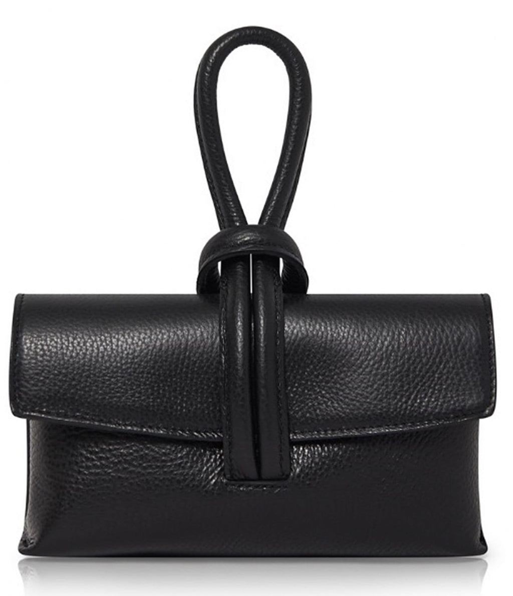 Clutch Wristlet Crossbody Shoulder Bag Small Knot Loop Handle Italian Leather (Dark Colours)