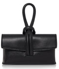 Clutch Wristlet Crossbody Shoulder Bag Small Knot Loop Handle Italian Leather (Dark Colours)