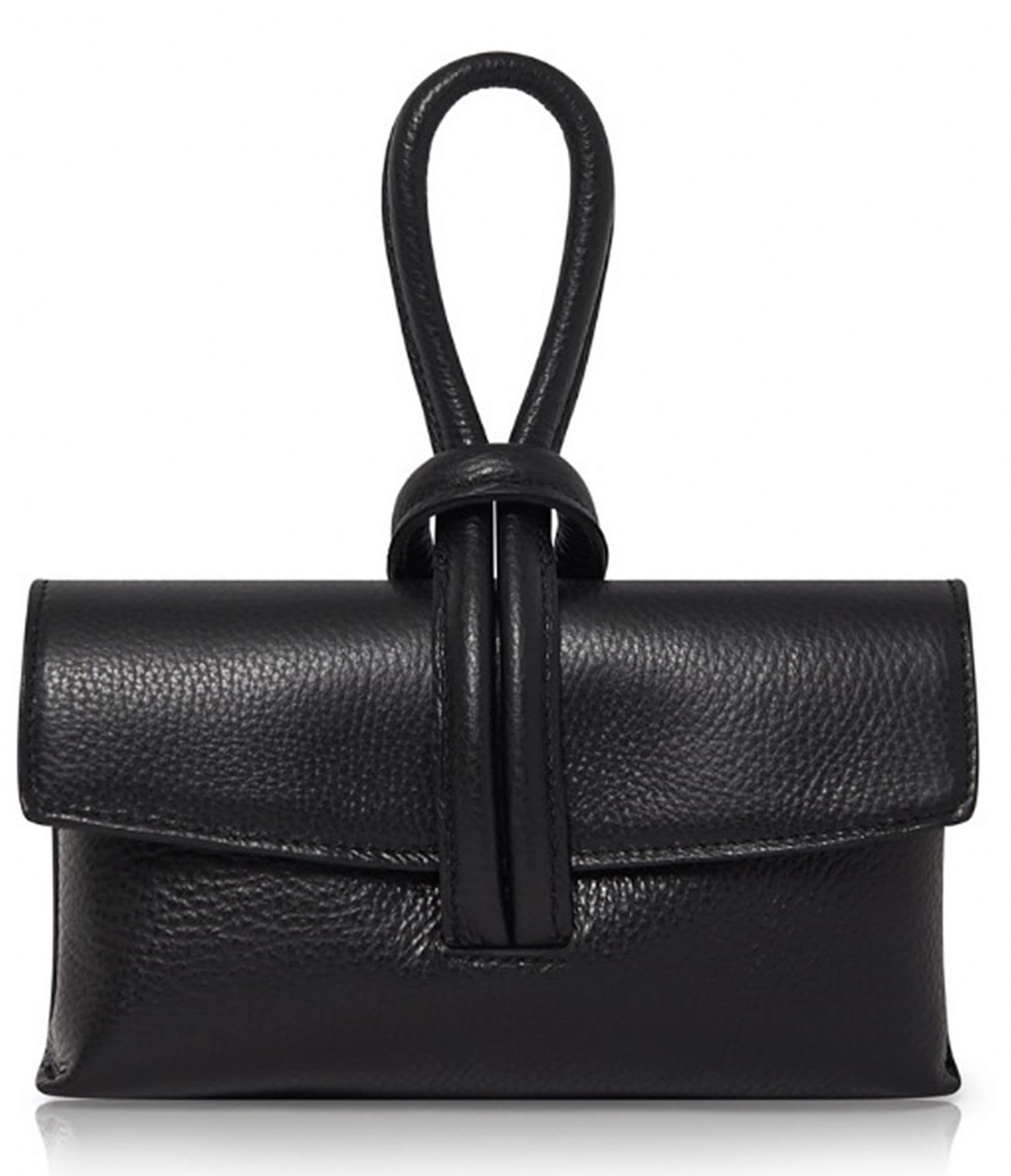 Clutch Wristlet Crossbody Shoulder Bag Small Knot Loop Handle Italian Leather (Dark Colours)