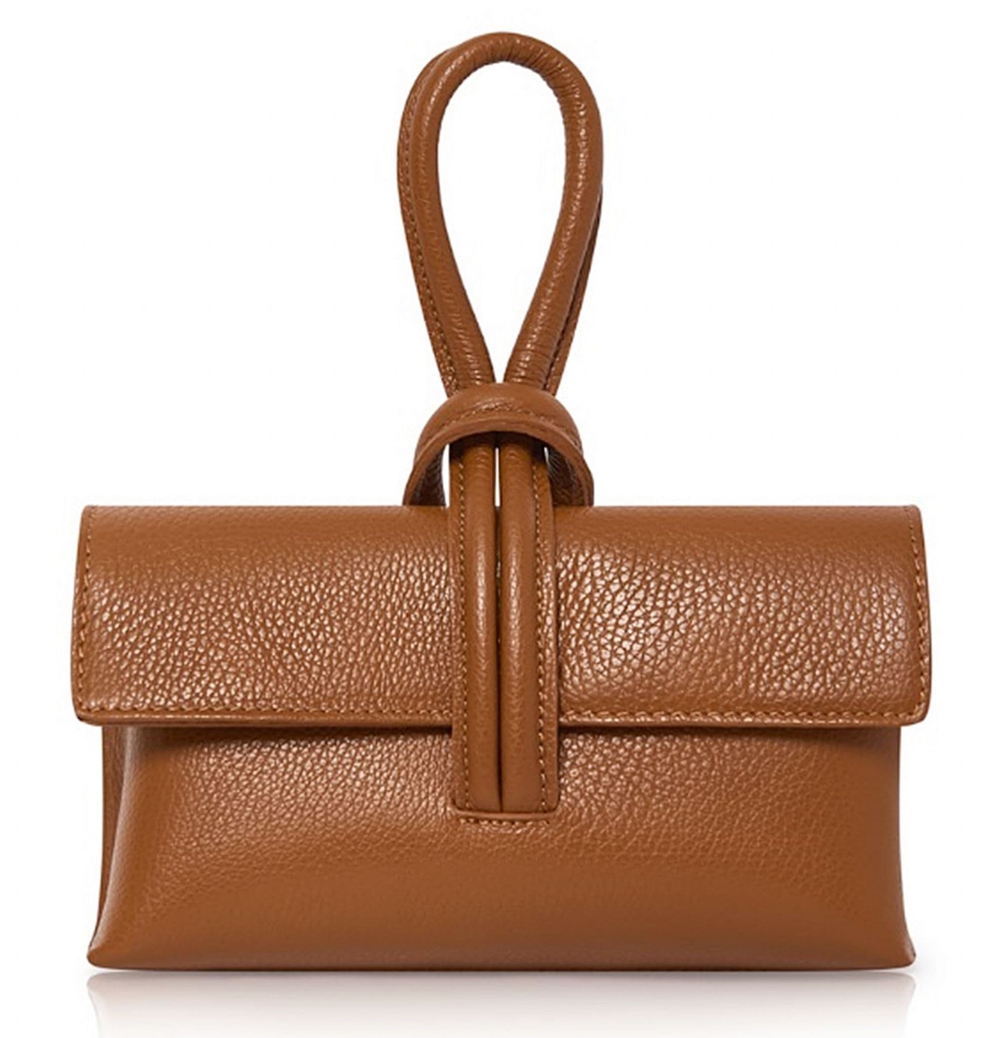 Clutch Wristlet Crossbody Shoulder Bag Small Knot Loop Handle Italian Leather (Dark Colours)