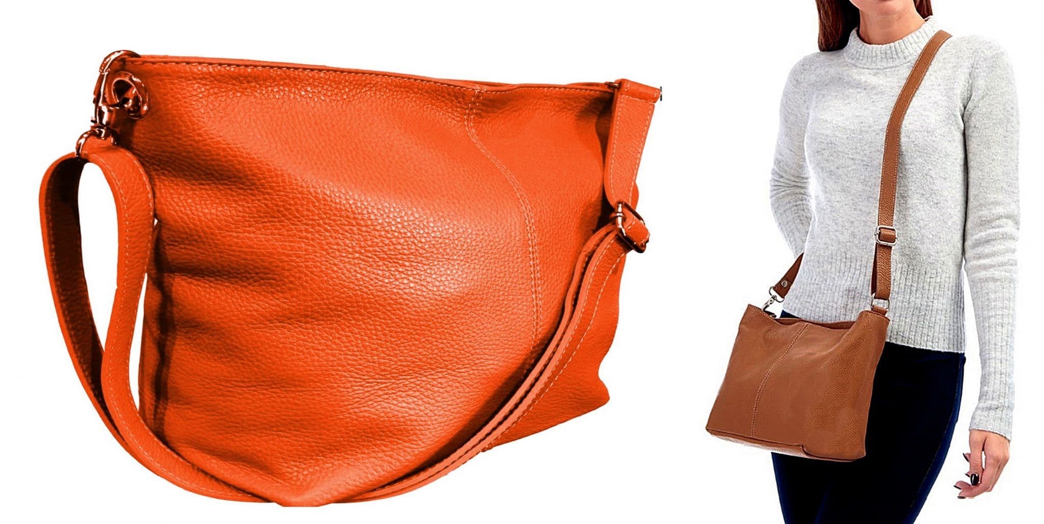 Crossbody Shoulder Slouch Bag Handbag  Genuine Italian Soft Leather (Smaller Size)