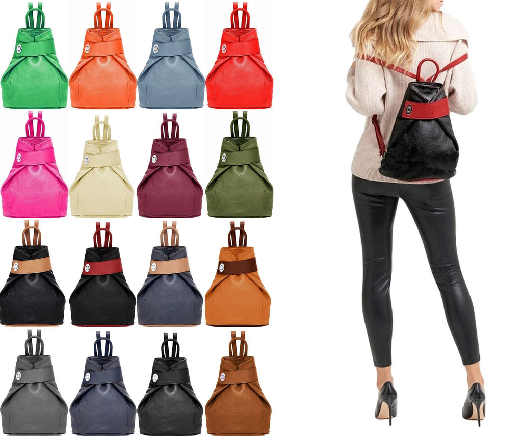 Handbag Bliss Genuine Italian Soft Leather Top Handle Rucksack Backpack Bag (All Colours)