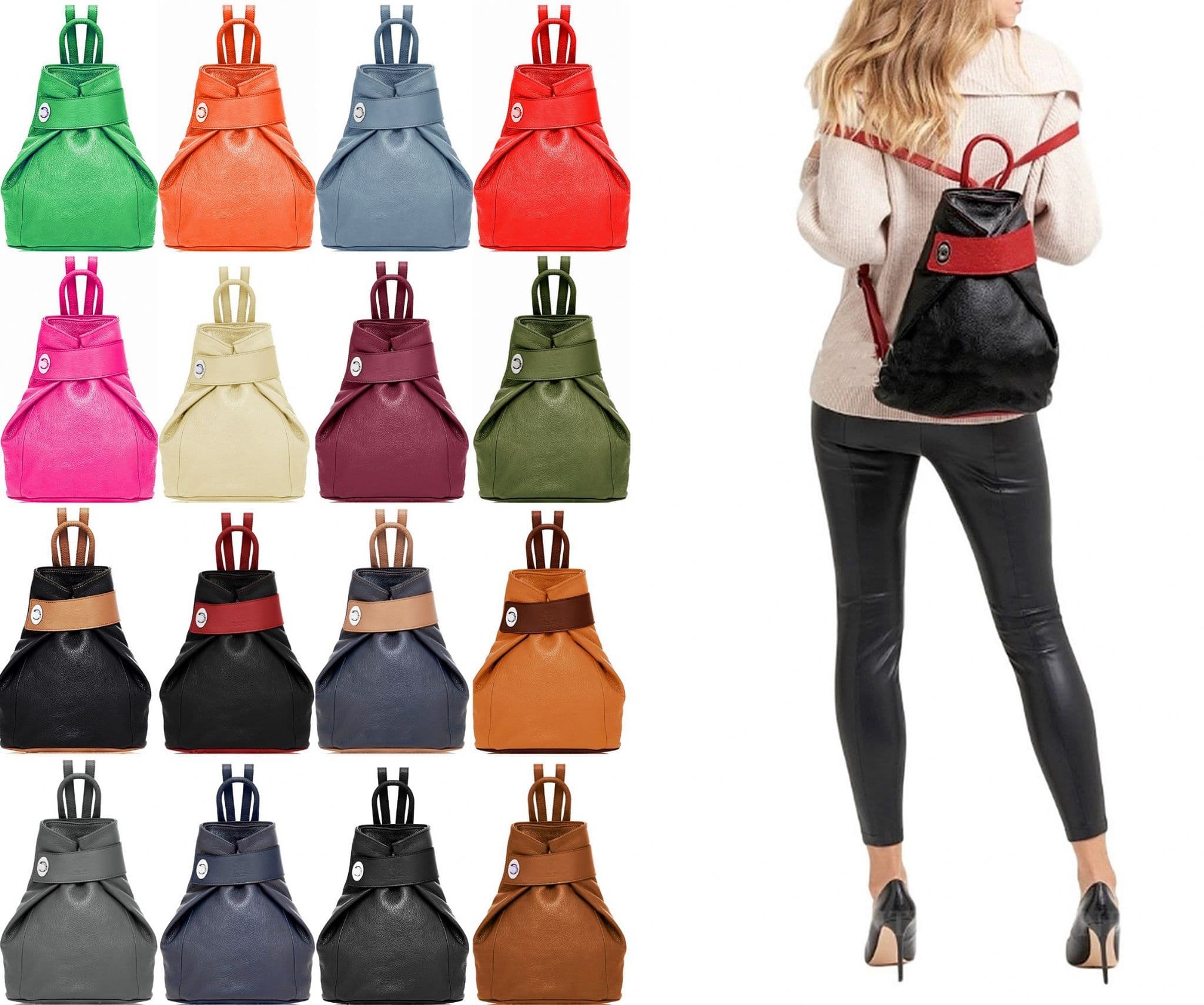 Handbag Bliss Genuine Italian Soft Leather Top Handle Rucksack Backpack Bag (All Colours)