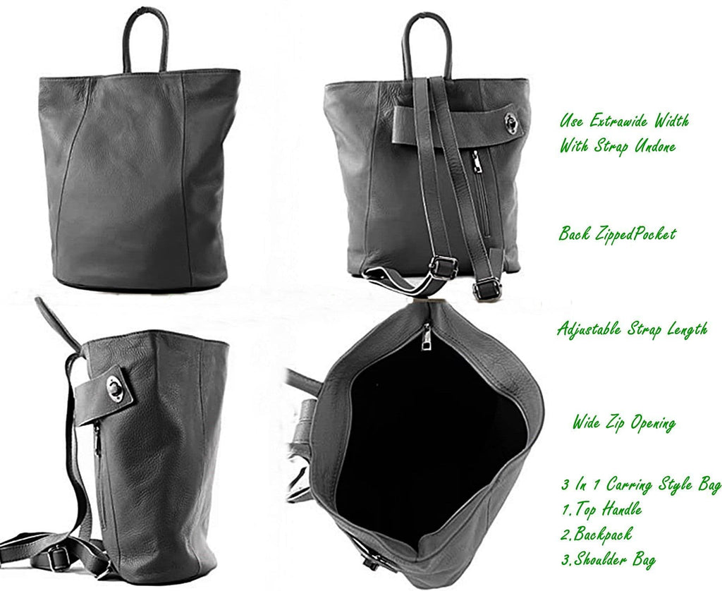 Handbag Bliss Genuine Italian Soft Leather Top Handle Rucksack Backpack Bag (All Colours)