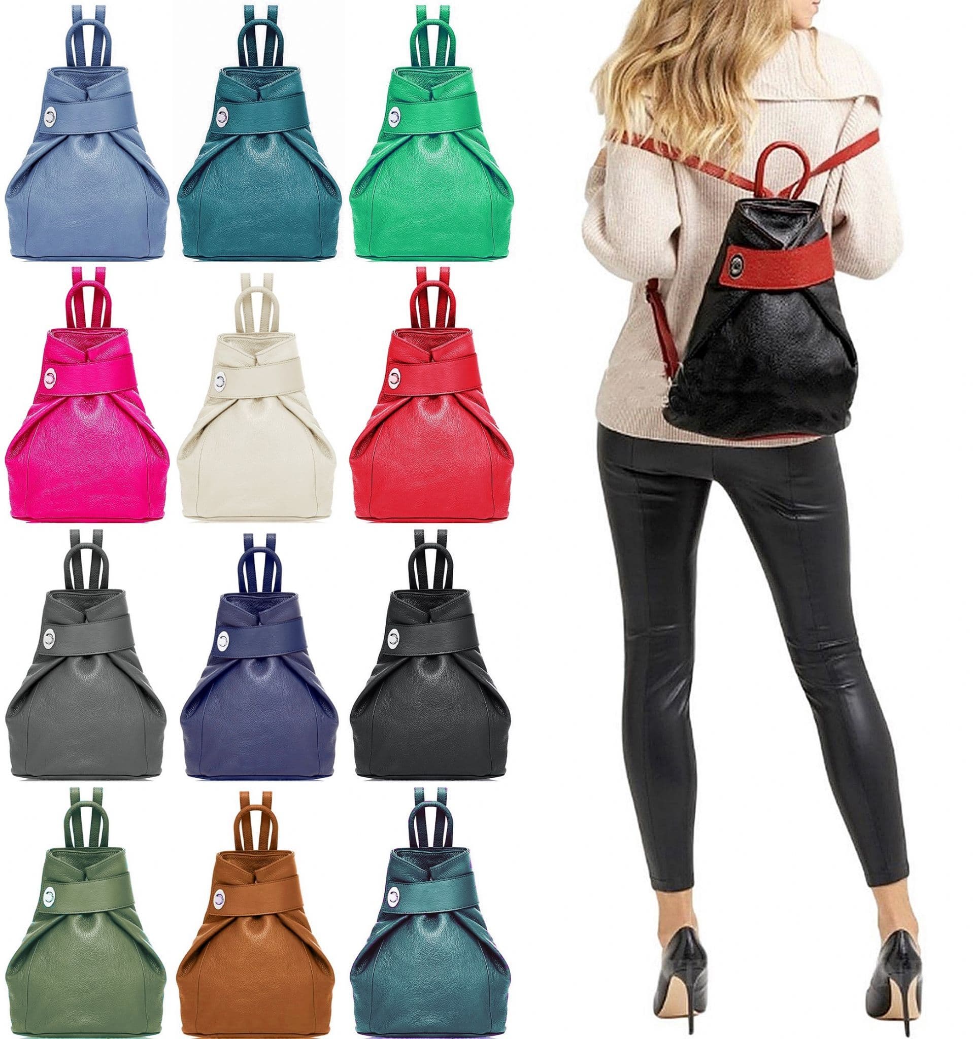 Handbag Bliss Genuine Italian Soft Leather Top Handle Rucksack Backpack Bag (All Colours)