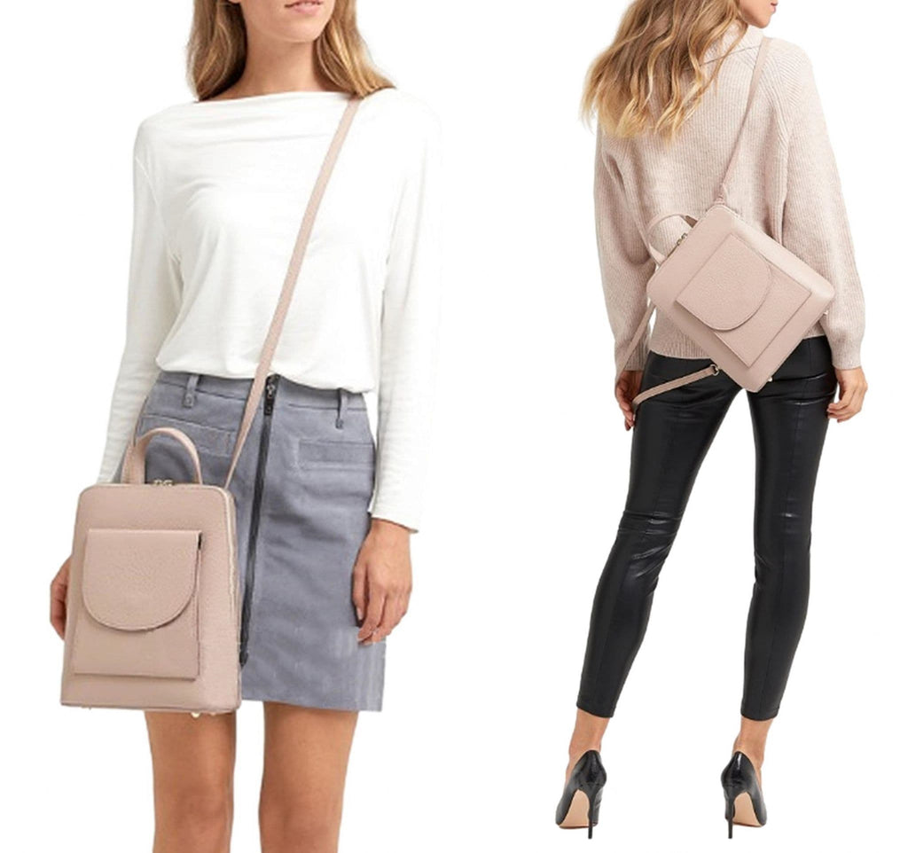 Handbag Bliss Italian Grained Leather Structured Backpack Rucksack Convertible To Shoulder Bag