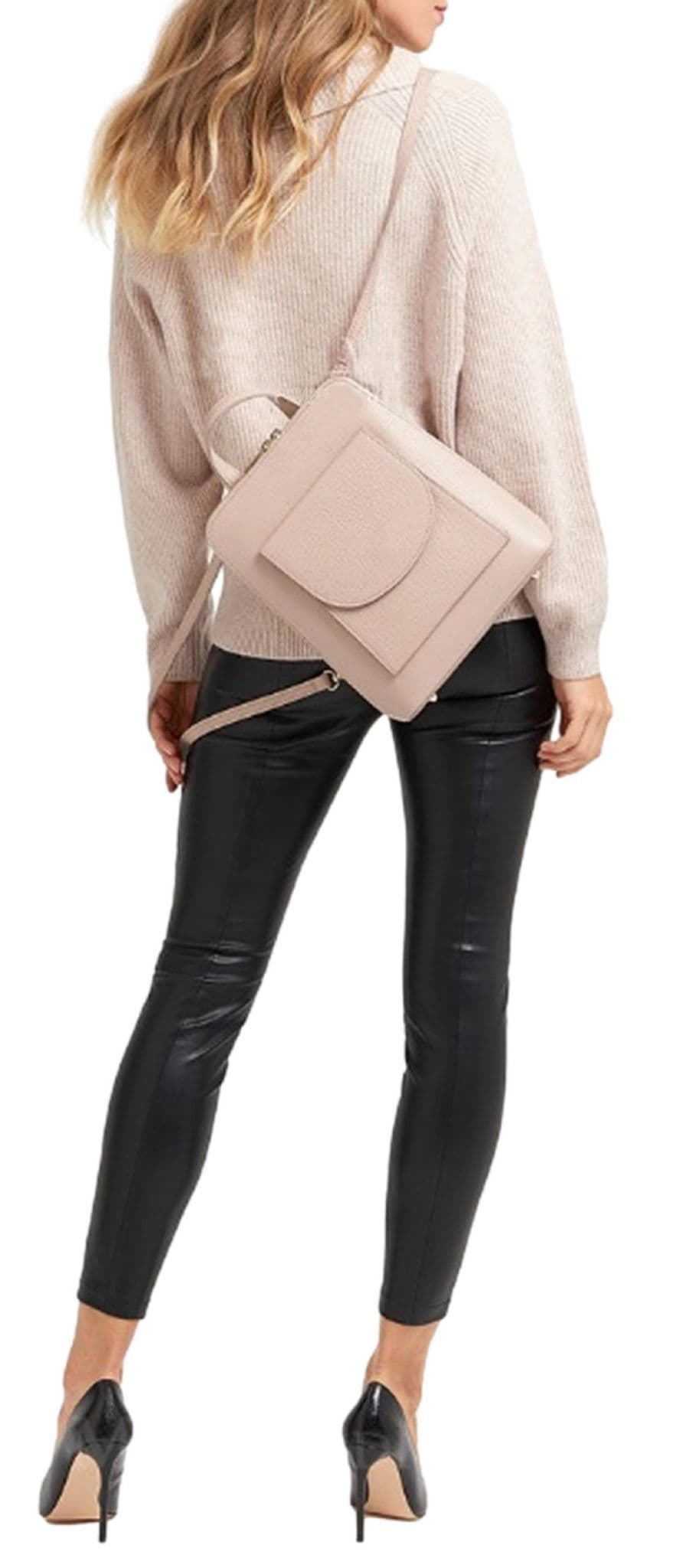 Handbag Bliss Italian Grained Leather Structured Backpack Rucksack Convertible To Shoulder Bag