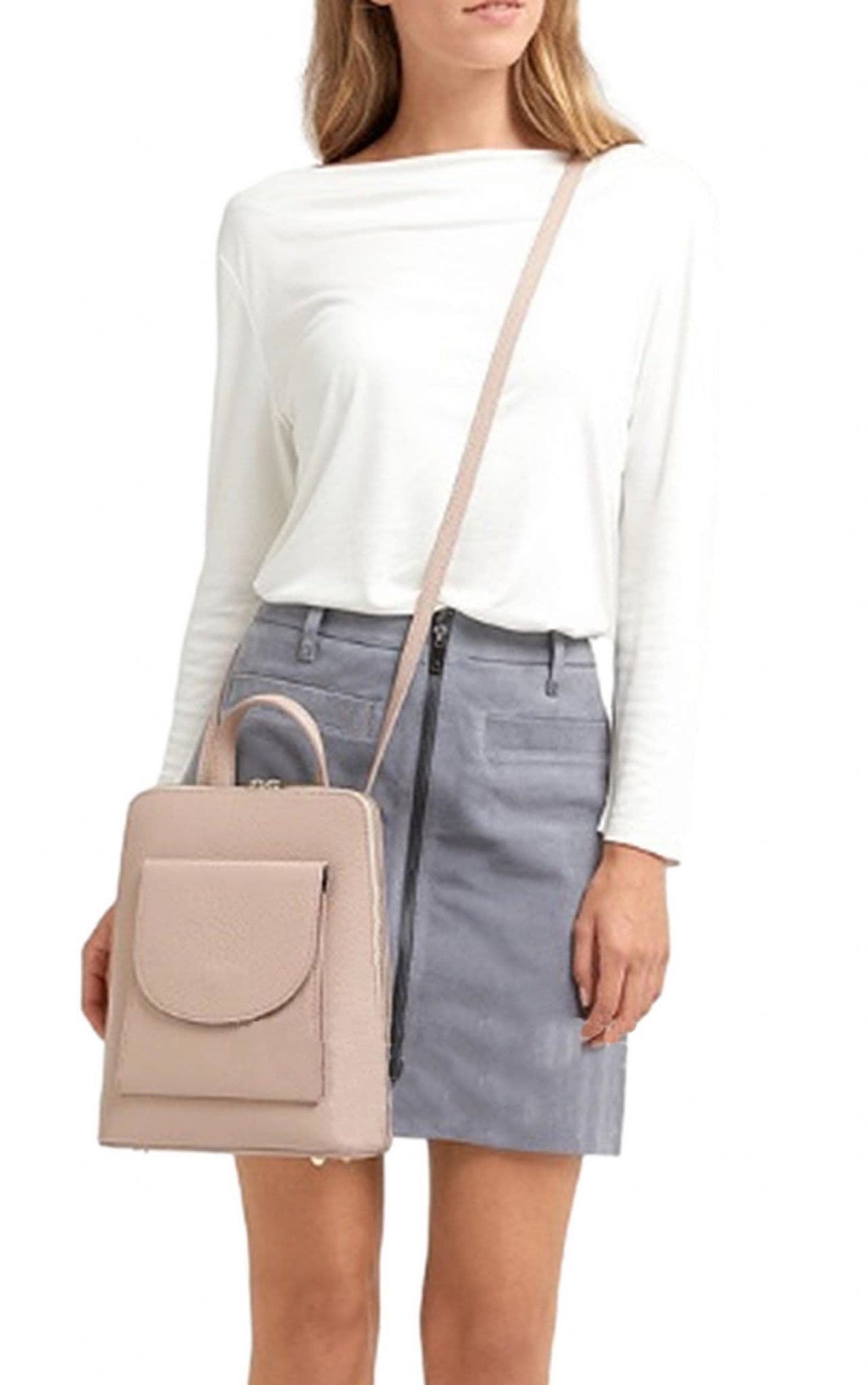 Handbag Bliss Italian Grained Leather Structured Backpack Rucksack Convertible To Shoulder Bag