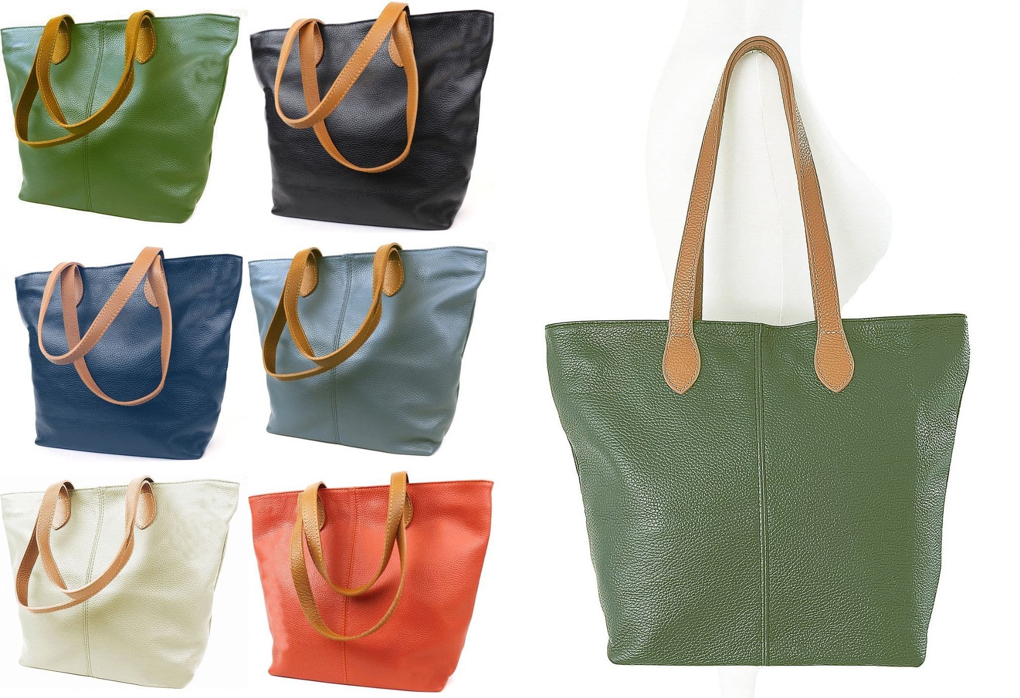 Italian Leather Tote Shoulder Shopper Top Handle Very Lightweight Handbag