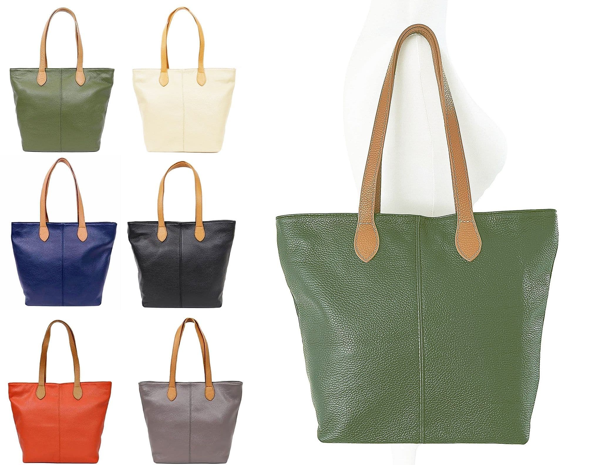 Italian Leather Tote Shoulder Shopper Top Handle Very Lightweight Handbag