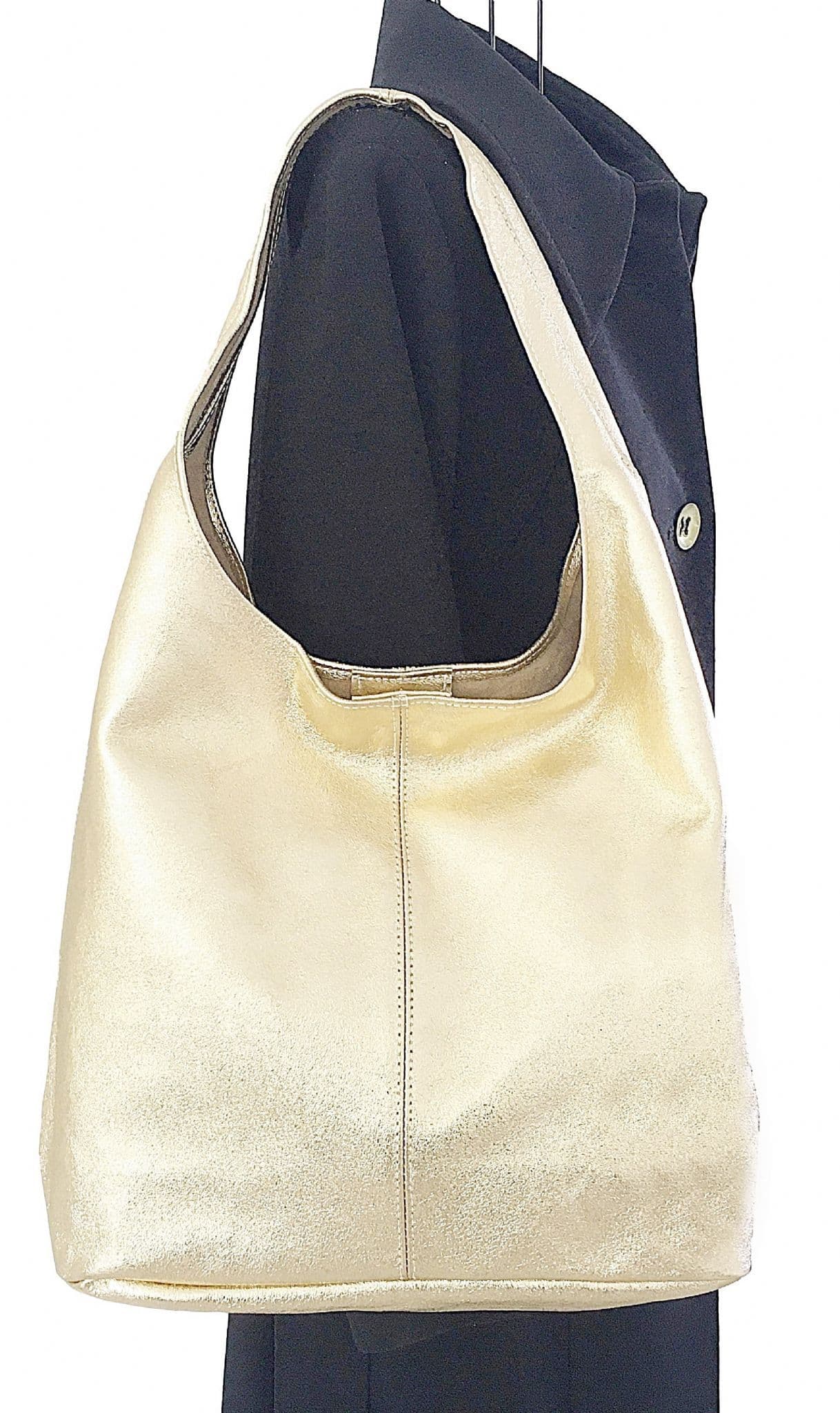 Handmade Soft Italian Metallic Leather Large Hobo Slouch Shoulder Bag Handbag