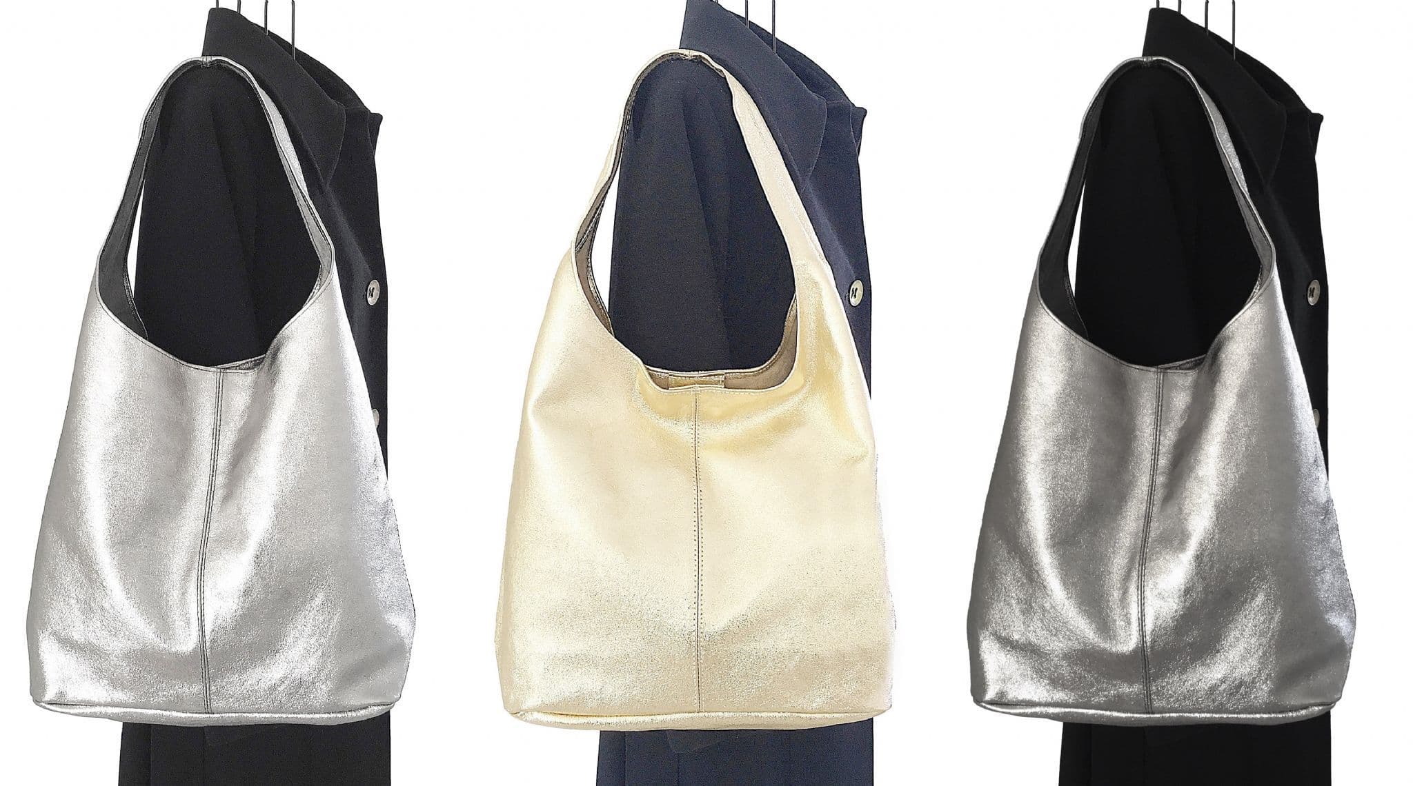 Handmade Soft Italian Metallic Leather Large Hobo Slouch Shoulder Bag Handbag